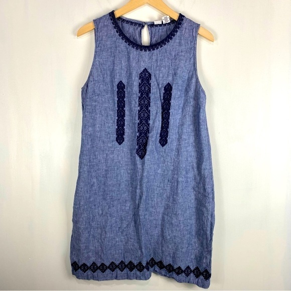 Artisan NY BOHO 100% Linen Embroidered Sleeveless Tank Top Mini Slip Dress 10 - Picture 1 of 6